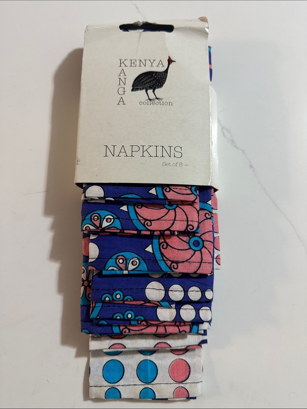 Blue & Pink Patterned Cotton Napkins - Set of 8